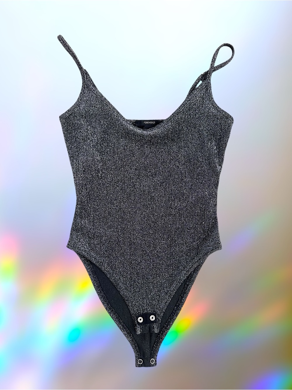 Forever 21 Black & Silver Sparkle Spaghetti Strap Bodysuit